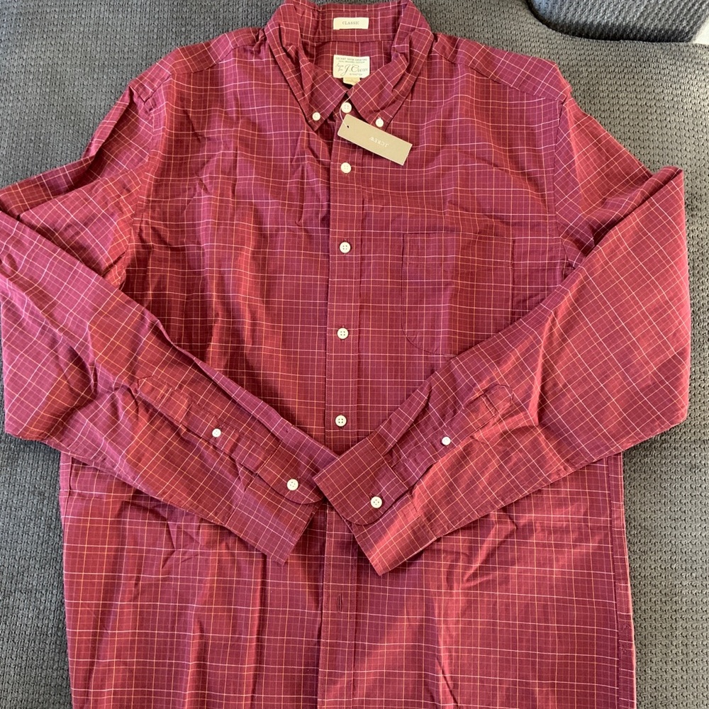 NWT J Crew Red Windowpane Classic Fit Button Down